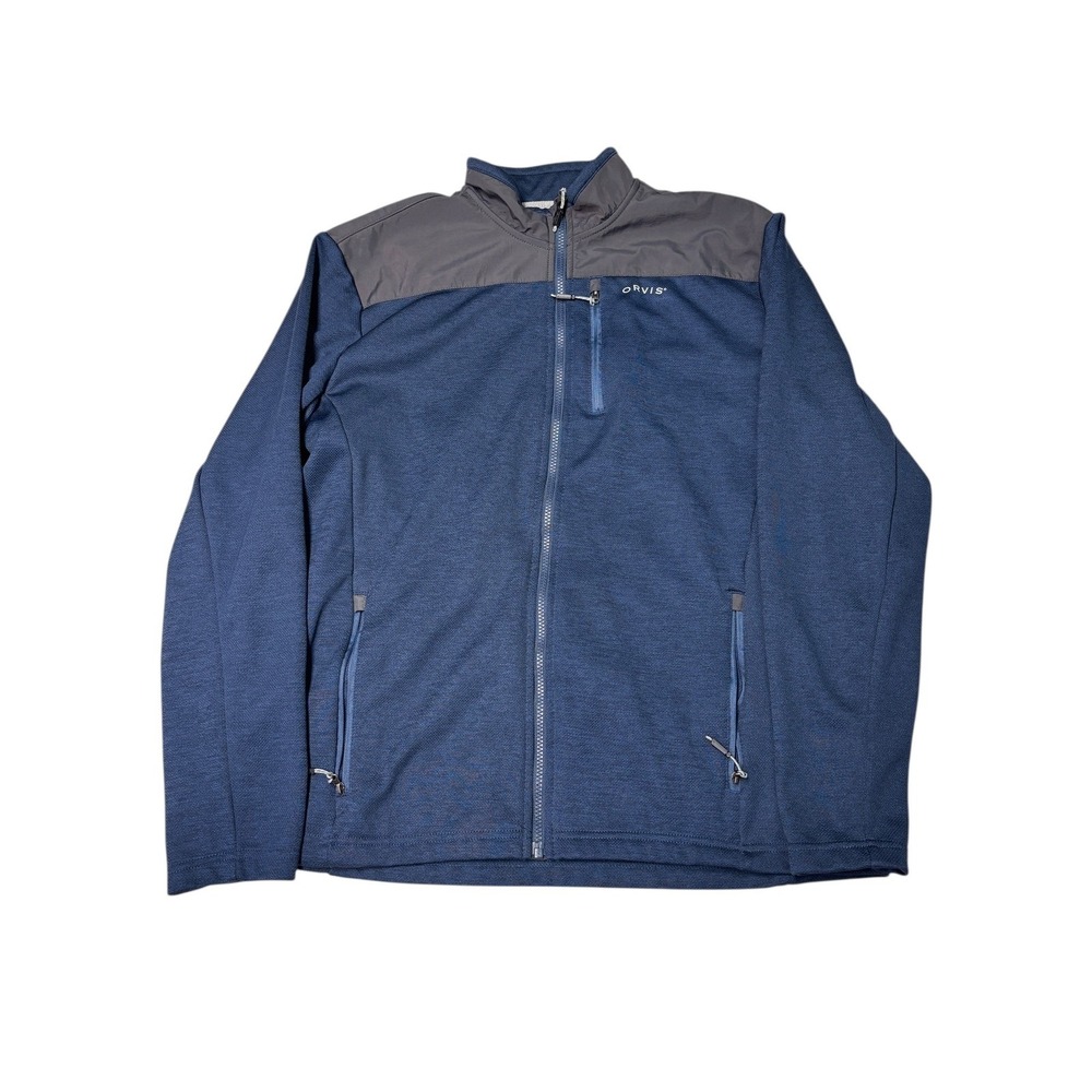ORVIS Mens Full Zip Fleece Jacket Blue Gray L G Outdoor Active Casual‎